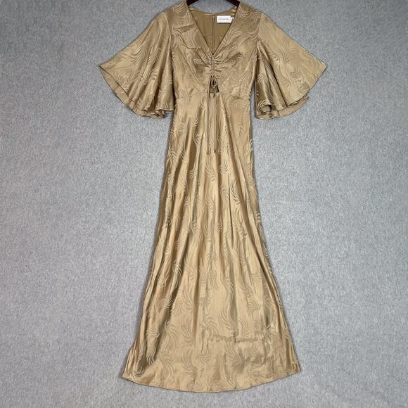 Significant Other Beige Lillian Jacquard Satin A Line Maxi Dress Size 2 - Picture 1 of 10